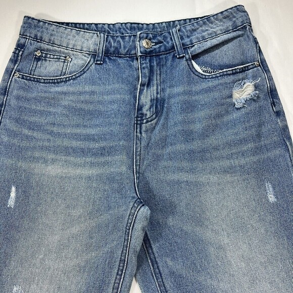 Women’s Denim Jeans High Rise Flare and Wide Leg  Fray Hem Distressed Size M - Picture 7 of 12